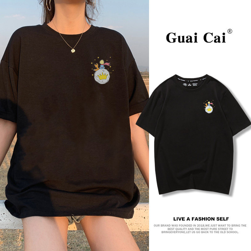 ins joint short sleeve t-shirt female black pure cotton loose large size half sleeve blouse 2022 new summer fit half sleeve tide