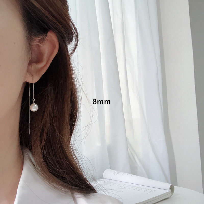 hooku long version pearl ear line 925 pure silver mother beading earrings female minimalist Temperament Ear Necklace gentle 100 hitch