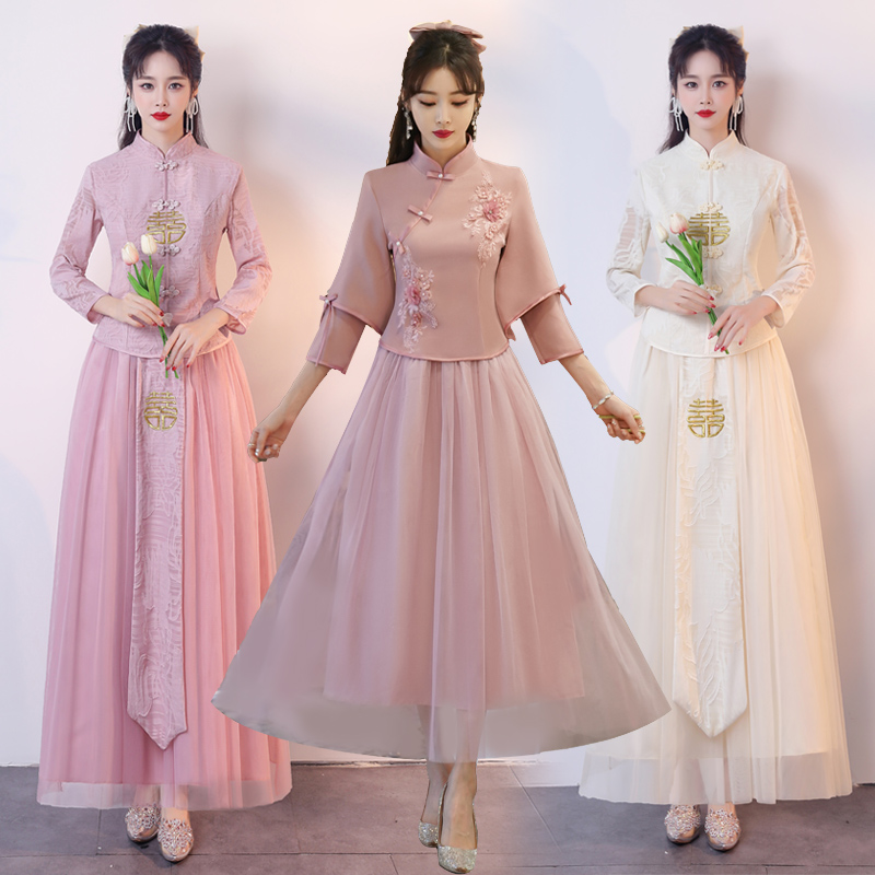 Demi-season advanced bridesmaid dress, Chinese style, long sleeve, high-quality style, for bridesmaid, 2022 collection