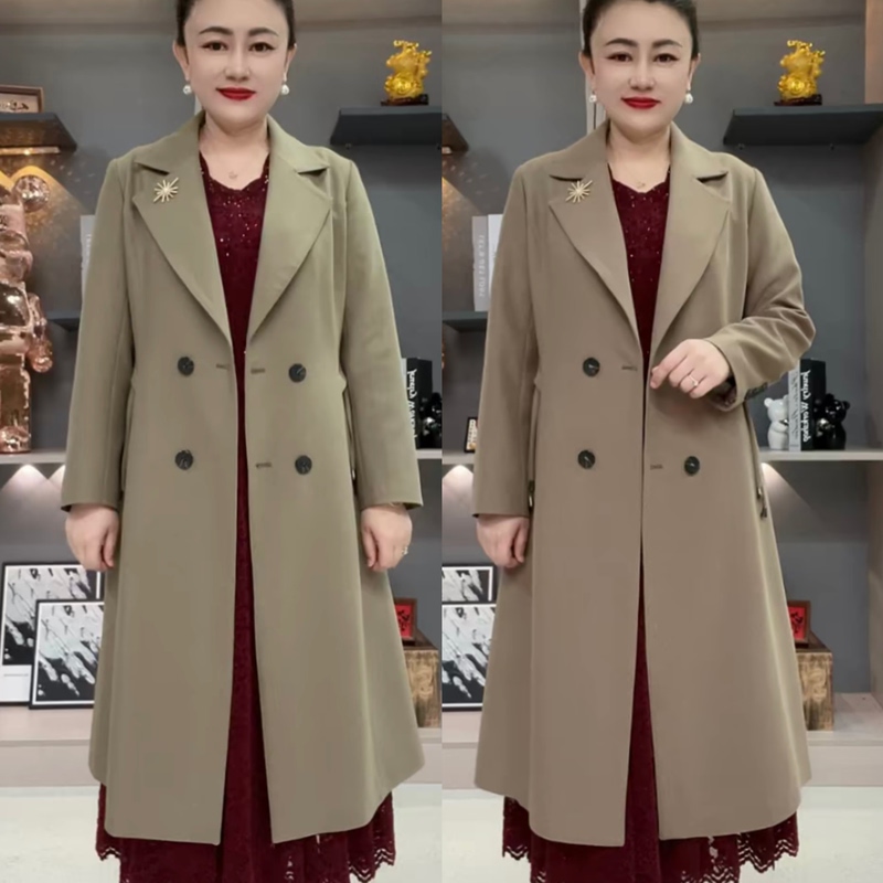Spring and Autumn Women's New Fashion Trench Coat, Long Style with Suit Collar, Double-Breasted, Double Side Pockets, Solid Color, Elegant and Stylish for Socialites