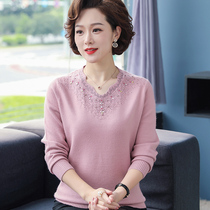 2021 new middle aged mother autumn clothing foreign air blouses in undercoat sweater for older ladies spring and autumn long sleeve knitted sweaters
