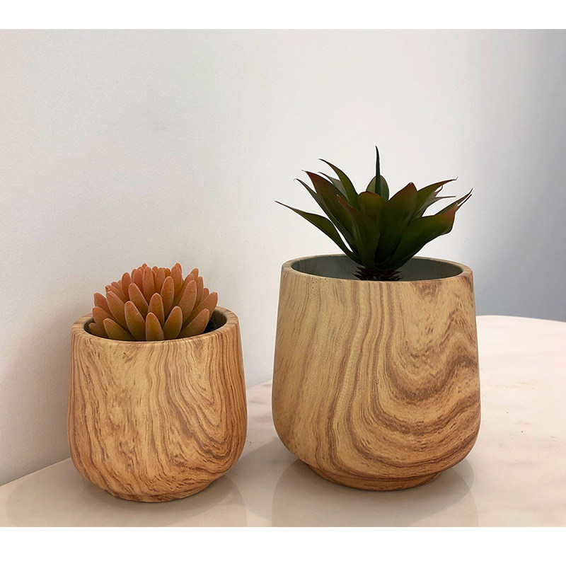 新品创意多肉绿植木纹水泥花盆北欧现代简约家居绿萝客厅餐厅花盆