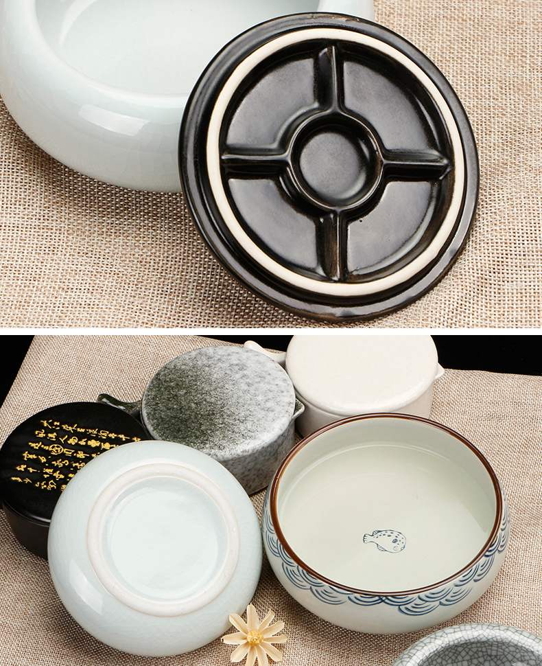 Jingdezhen ceramic writing brush washer ink blue and white water jar archaize the inkwell brushes four treasures the inkwell tea wash dish washing pen calligraphy calligraphy painting painting supplies ink cylinder