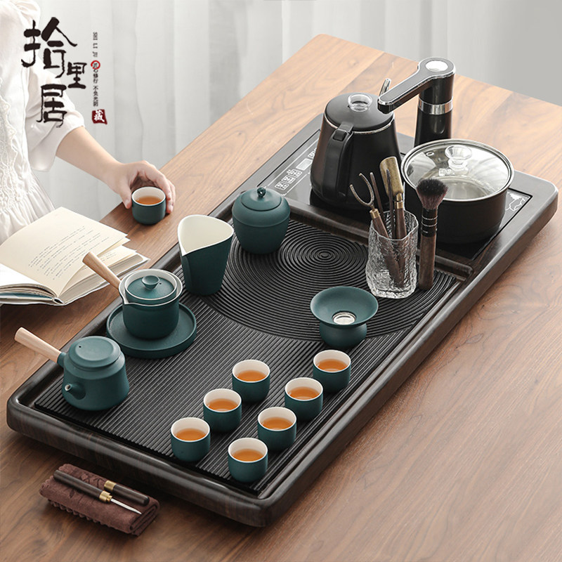Fully automatic one Wujinshi tea set tea tray set solid wood small tea table tray household stone tray kettle