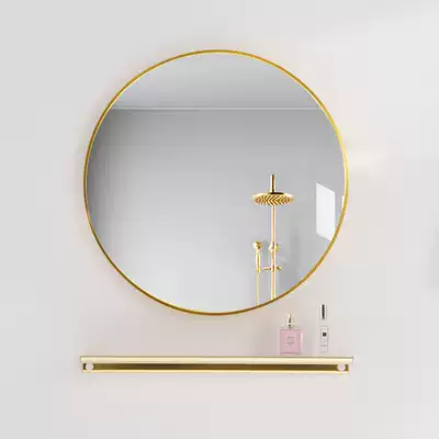 Punch-free bathroom mirror Wall Wall self-adhesive glass wall-mounted toilet dressing room make-up with rack round mirror