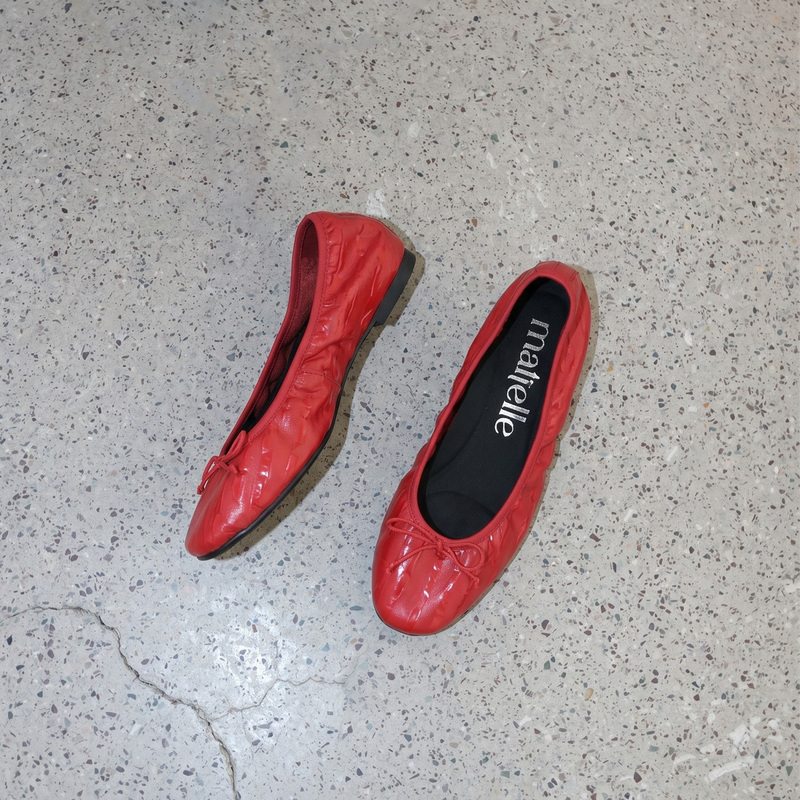 Maltelle Original First-Layer Cowhide 2026 New Autumn Red Flats for Women with Bow Ballet Flats Maltelle Original First-Layer Cowhide 2026 New Autumn Red Flats for Women with Bow Ballet Flats