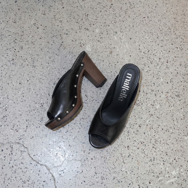 Maltelle Original Leather Vintage Clogs Sandals for Women New Open-Toe Studded Peep-Toe Chunky Heel Black High Heels Maltelle Original Leather Vintage Clogs Sandals for Women New Open-Toe Studded Peep-Toe Chunky Heel Black High Heels