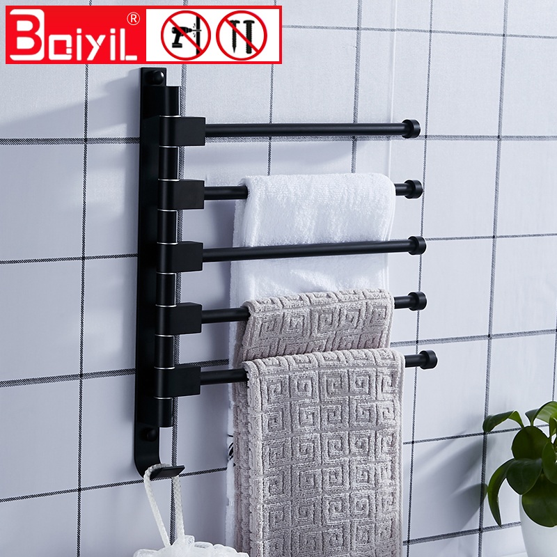 Bathroom with swivel personality telescopic towel rack perforated towels ROD SHELF WALL-MOUNTED FREE NAILS LIGHT AND LUXURIOUS MINIMALIST