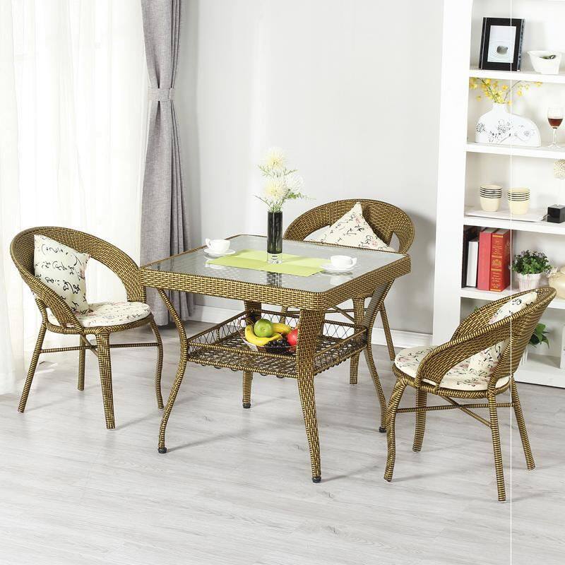New outdoor furniture with three sets of casual table and chairs Generous Tea Table Suit Rattan Chair Leaning Back Chair Seat Balcony Coffee
