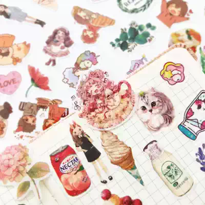 Creative cute sticker bag 100 children students with handmade diy hand account special material bag cartoon personality waterproof photo album notebook mobile phone ins Wind baby sticker girl heart sticker