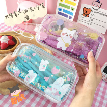 Simple Net red sand pencil bag female fairy large capacity stationery box Japanese girl heart ins into oil Japanese cherry blossom transparent pencil bag Primary School students cute creative hipster children tremble