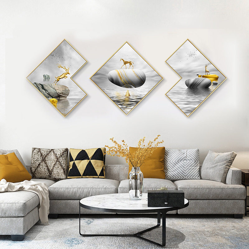 Light luxury living room decoration painting modern minimalist sofa background wall abstract Nordic water hanging painting atmospheric mural triptych - Taobao