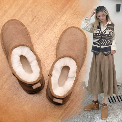 Новинка 2024 года, универсальные зимние ботинки из овчины в западном стиле, женская зимняя теплая шерстяная хлопковая обувь, ботинки