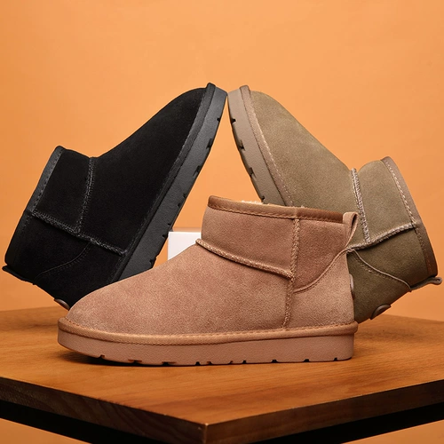 Новинка 2024 года, универсальные зимние ботинки из овчины в западном стиле, женская зимняя теплая шерстяная хлопковая обувь, ботинки