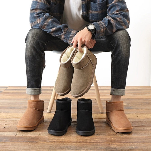 Зимние удерживающие тепло флисовые замшевые нескользящие сапоги подходит для мужчин и женщин, 2024 года