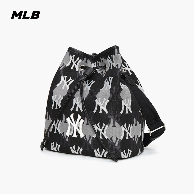 MLB Official male and female lovers Rhombus Aged Flower Bucket Bag Lovers Casual Diagonal Satchel Wave BML01-Taobao