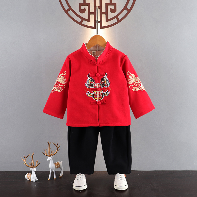 Children Tang Costume China Wind Autumn Winter Clothing Boy Plus Suede Hanfu Gown Baby Year's clothes New Year dress Less Master's clothes