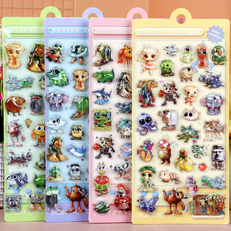 New Cross-Border Shanhaijing 3D Relief Crystal Stickers Children's Cartoon Water Stickers Party Stickers Toys