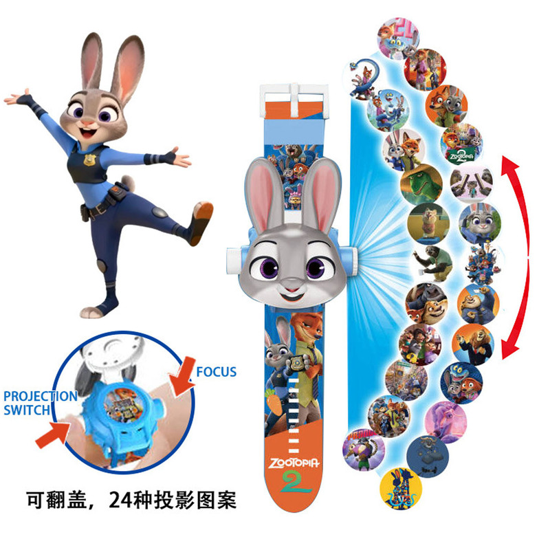 Zootopia 2 Projection Watch Judy Nick 24 Patterns Luminous Electronic Watch Children's Educational Toy Gift