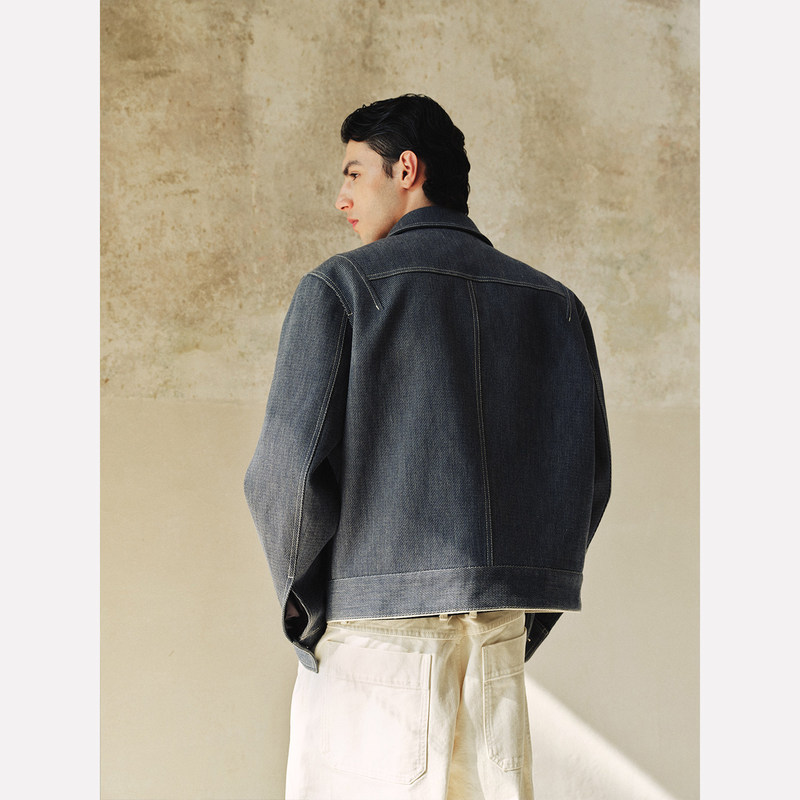 Manifold|Italian Denim Cotton Open-Stitch Knit Pocket Slim-Fit Zip-Up Denim Jacket Manifold|Italian Denim Cotton Open-Stitch Knit Pocket Slim-Fit Zip-Up Denim Jacket