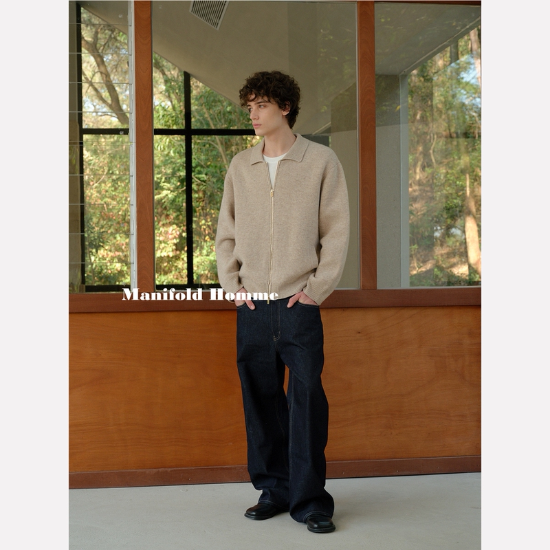 Manifold｜Extra-Fine Merino Pure Wool Cardigan, Quiet Luxury Lapel Double-Zipper Knit Sweater Jacket