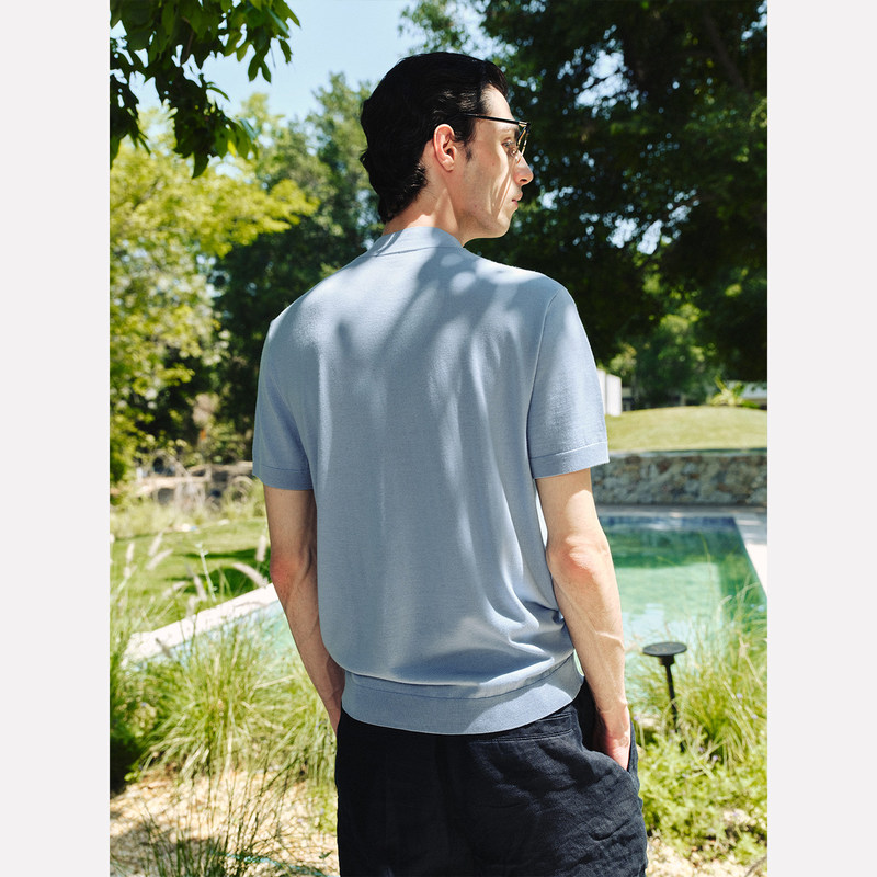 Manifold｜15.5 Micron Biella Yarn Fine-Spun 100% Golden Wool Half-High Collar Knitted Short-Sleeve Top