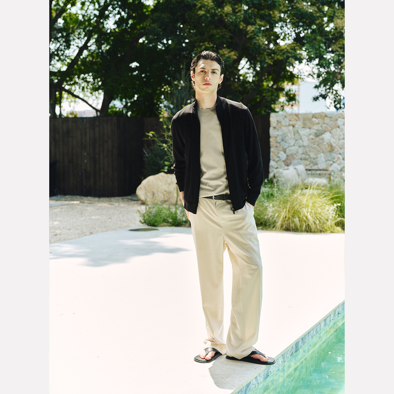 Manifold｜15.5 Micron Biella Yarn Fine-Spun 100% Golden Wool Knitted Zip-Up Cardigan