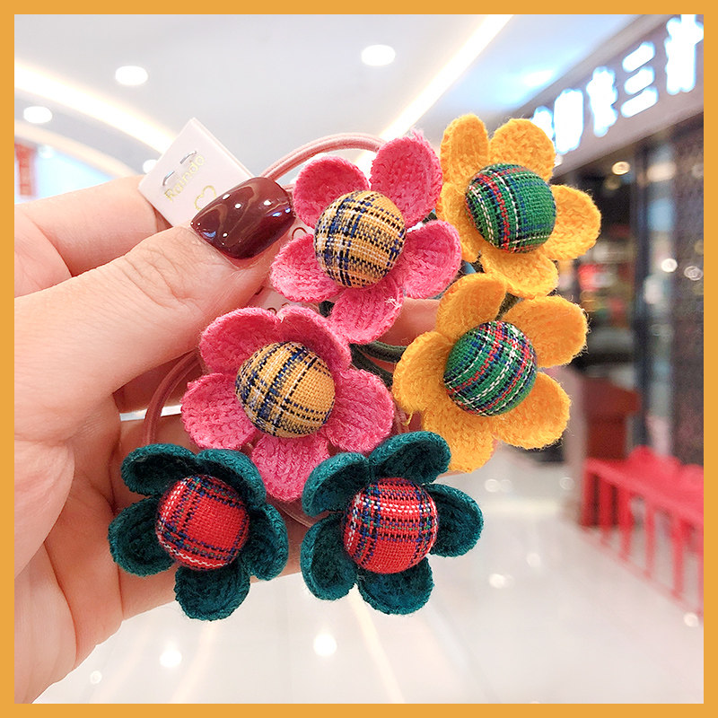 Senmi Rabbit Children Winter Style Leather Fascia Beautiful Hair Circles Hair Circles Korea Nets Red Sun Flowers don't Hurt Hairpin Hair