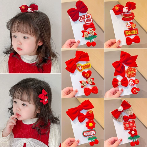 Детская заколка для волос с бантиком, красный аксессуар для волос, китайский стиль