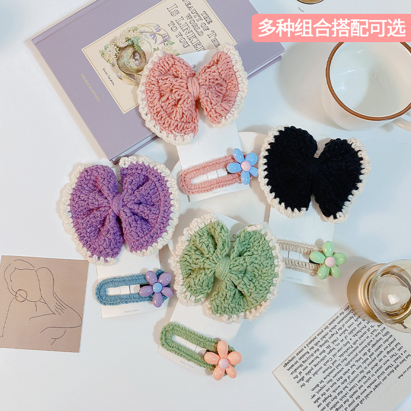 Children hair accessories Candy Color Wool Thread Needles Butterfly Knot Cute Baby Hair Clip Girl Flowers Duckbill Clip Hair Accessories