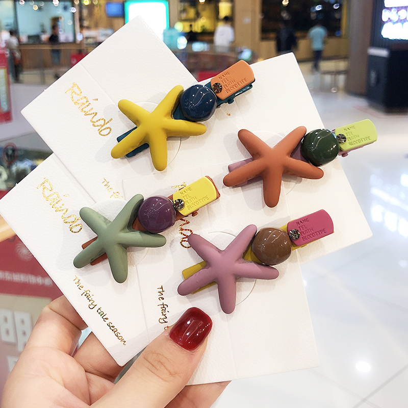 Senmi Rabbit New Children Hair Clip Sea Star Hairpin Girl Han Netting Red Clip Headwear Baby No Hurt Hair Clip