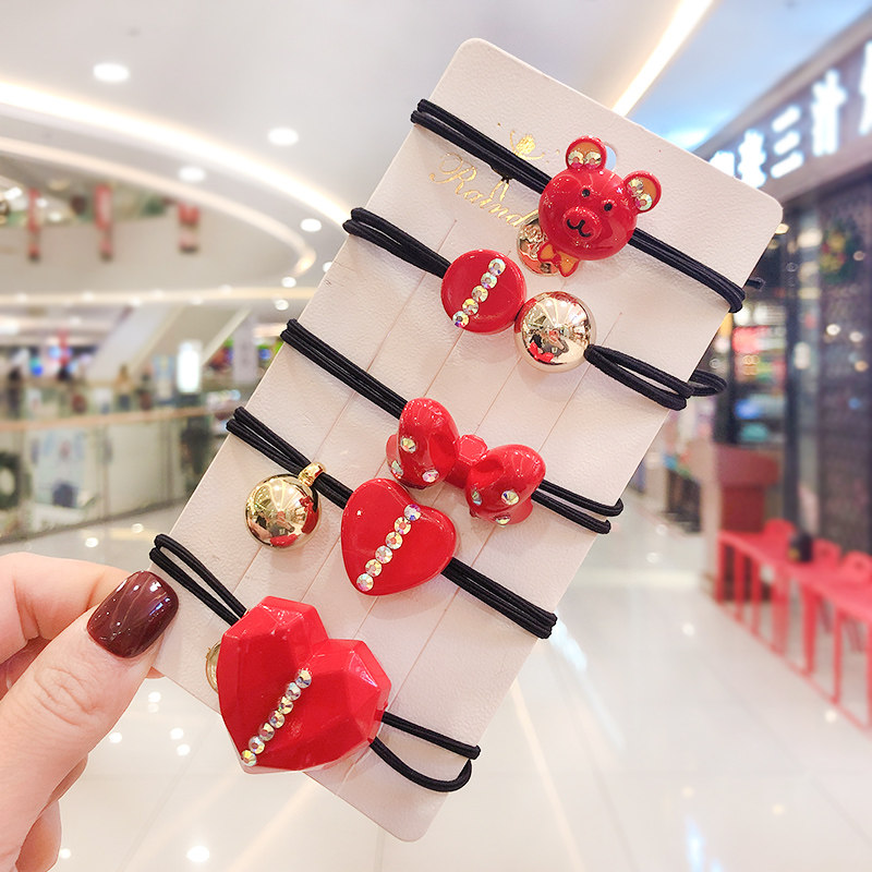 Senmi Rabbit children's New Year's hair accessories girls New Year's greetings festive hair cartoon hair ring hair ring princess net red rubber band