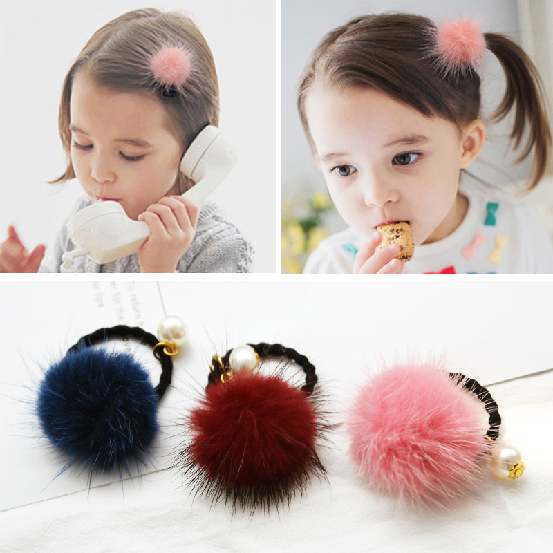 Senmi Rabbit Children Hair Clip Leather Ring Hair Ring Hair Princess Fur Hairball Hairpin Hair Clip Children Hair Accessories Baby Baby's Young Hair Accessories