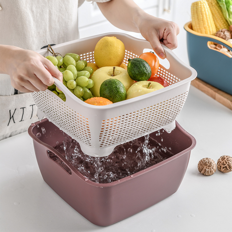 Vegetable Wash Basin Naughty Rice Draining Basket Domestic Kitchen Living Room Double plastic griddle Vegetable Basket Wash Fruit Water Filtration Basket