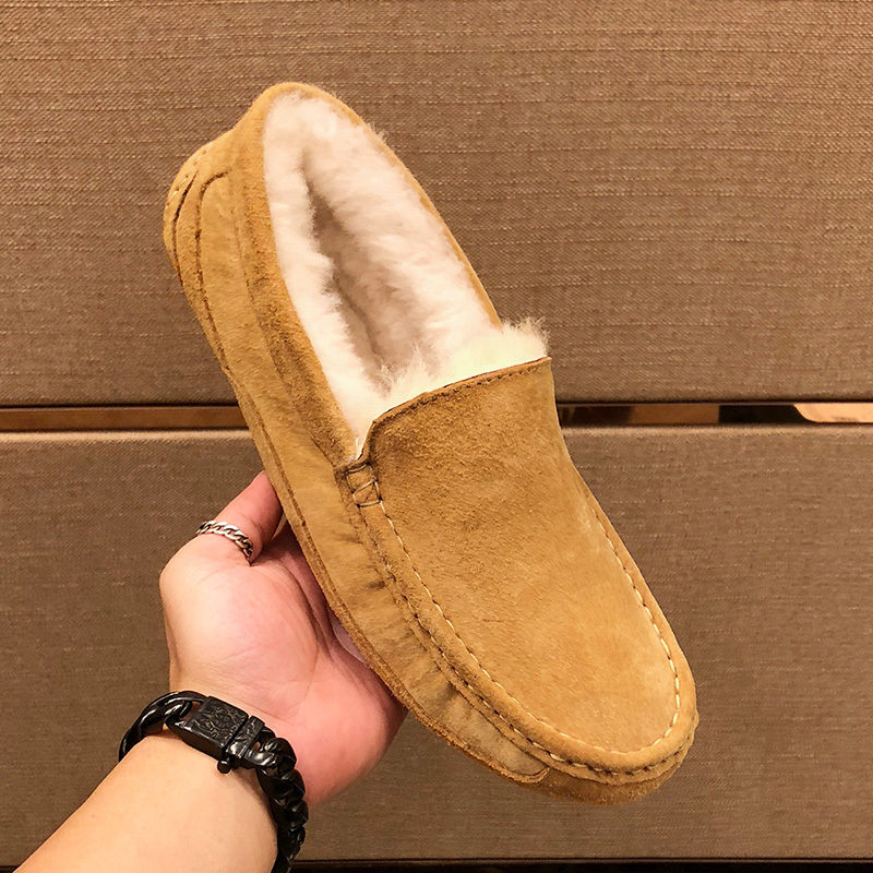 Official Genuine Medusa Fur-Lined Slip-On Loafers for Men, Trendy Slip-On Shoes, Wool Snow Boots