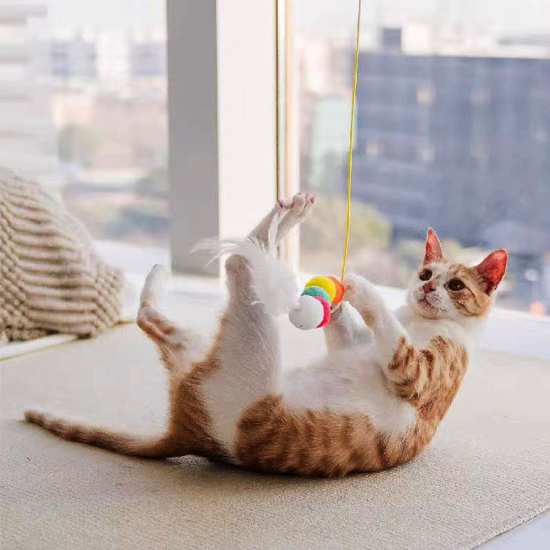 Knocking fun hanging cat-friendly stick retractable adjustable elastic rope toy cat toy feather bell self-healing to relieve boredom