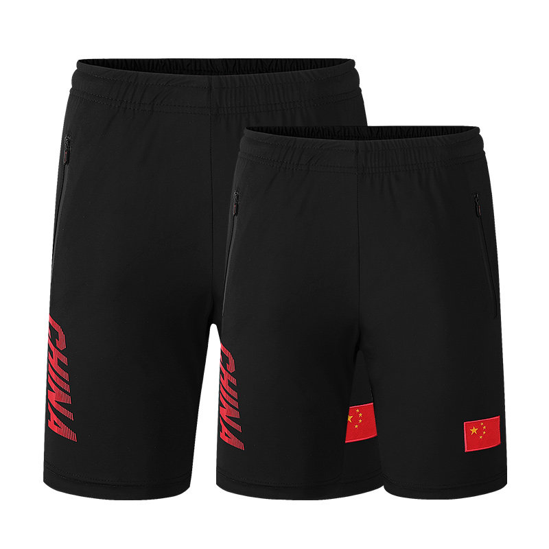 Chinese team men's and women's sports shorts training competition casual ice silk beam trousers national flag embroidery running five-point pants