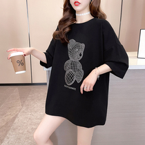 Fat pregnant womens clothing Korean version of pregnant womens T-shirt summer mid-length summer cartoon casual short-sleeved top women