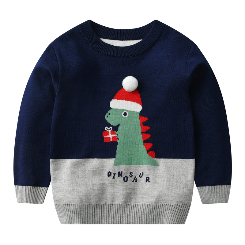 Children's Christmas Jacquard Knitwear 2023 New Autumn and Winter Boys' Cartoon Gift Dinosaur Pullover