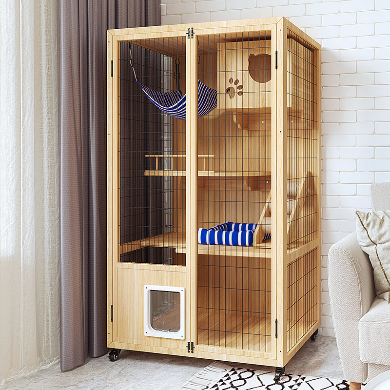 Cat cage villa luxury home Japanese real wooden cat house cat house large oversized with toilet free space cage