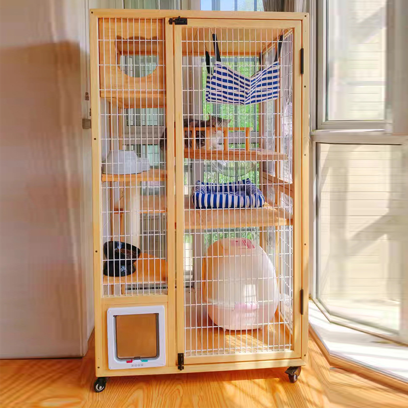 Cat Cage Solid Wood Panoramic Cat Villa With Toilet Home Day Style Ultra Large Cat Cabinet Cat Cage Cat Villa Luxury