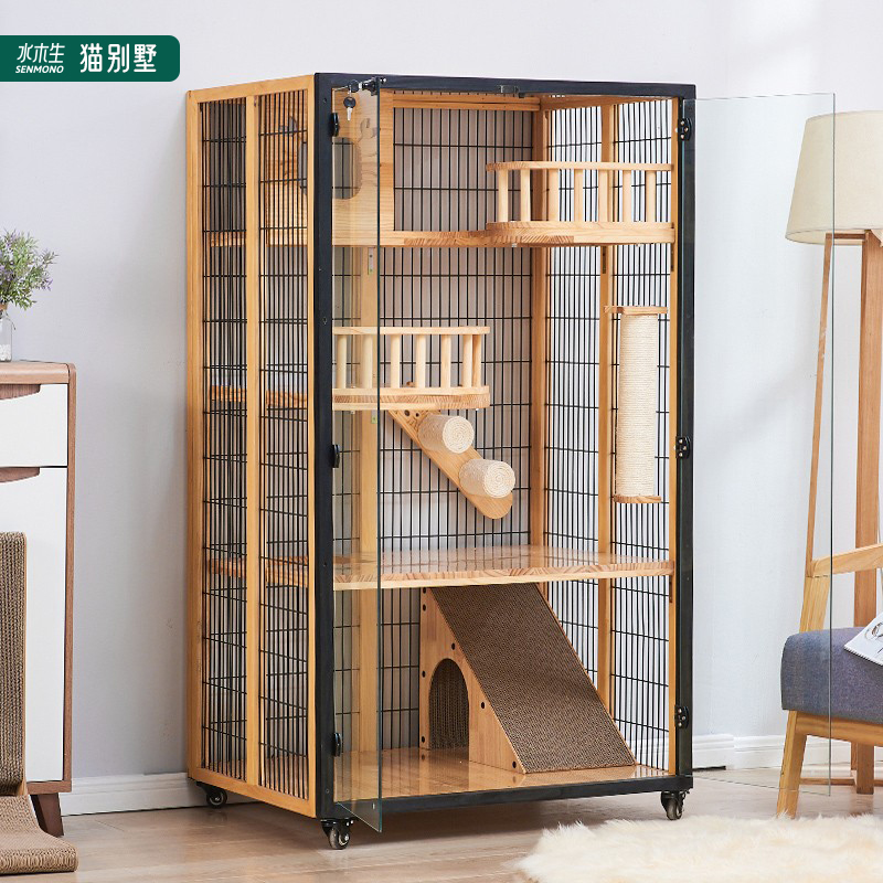 Panoramic cat villa home solid wood cat cabinet oversized free space indoor cat house house large cat cage customization