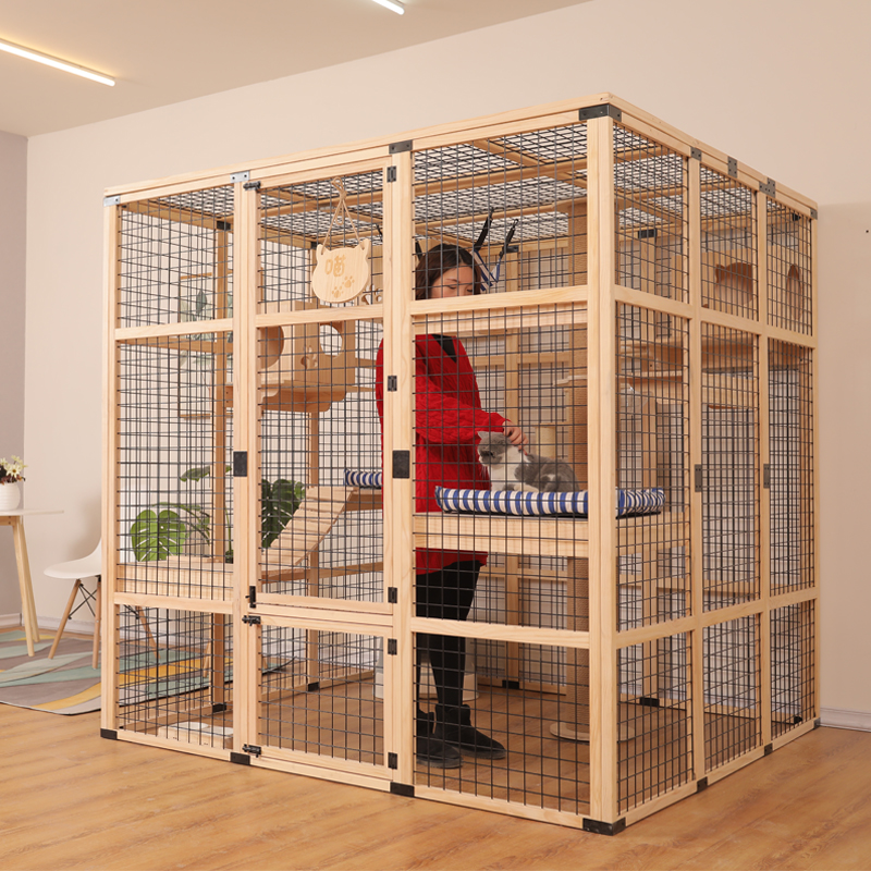 Cat villa cat cage oversized free space cat cabinet cat house home indoor solid wood cat cage villa customization