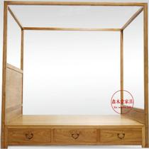 Xinzhong 0-856 type solid wood frame human bed step old elm bed modern simple log double ancient bed bed and breakfast imitation