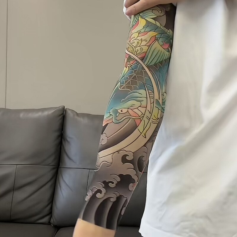 2026 New Model Seamless Ultra-Thin Ultra-Realistic Tattoo Sleeve Tattoo Flower Arm Ice Sleeve Men's Style Sun Protection Anti-Uv