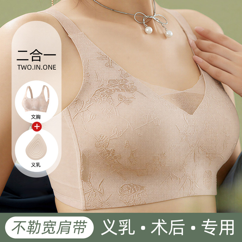 Prosthetic Breast Bra for Mastectomy, Seamless Soft Support Wide Shoulder Strap Bra with Mesh Neckline to Prevent Exposure, Fake Breast Bra Prosthetic Breast Bra for Mastectomy, Seamless Soft Support Wide Shoulder Strap Bra with Mesh Neckline to Prevent Exposure, Fake Breast Bra