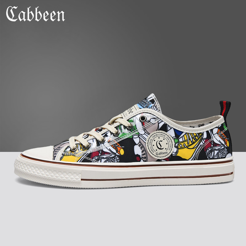Carbine men's shoes graffiti low-top canvas shoes men's tide fall new flat Korean version of the tide shoes street shooting outdoor casual shoes