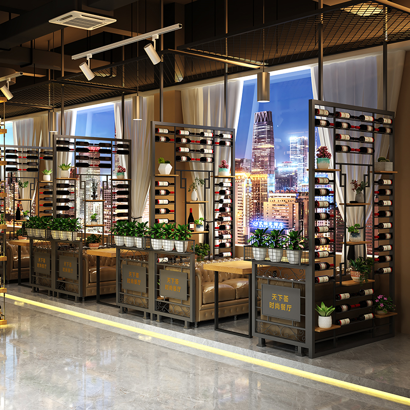 Walnuts Iron Art Wine Rack Cassette Screen Partition Floor Red Wine Rack Industrial Style Music Bar Dining Room Partition Decoration