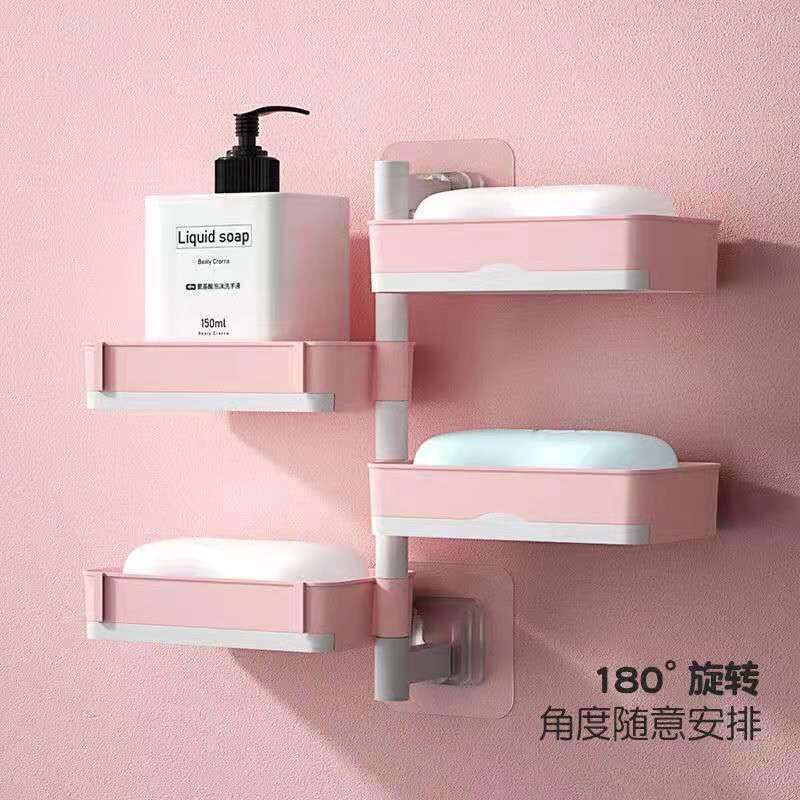Creative punch-free drawer type rotatable soap box bathroom toilet multi-layer drain wall-mounted soap box