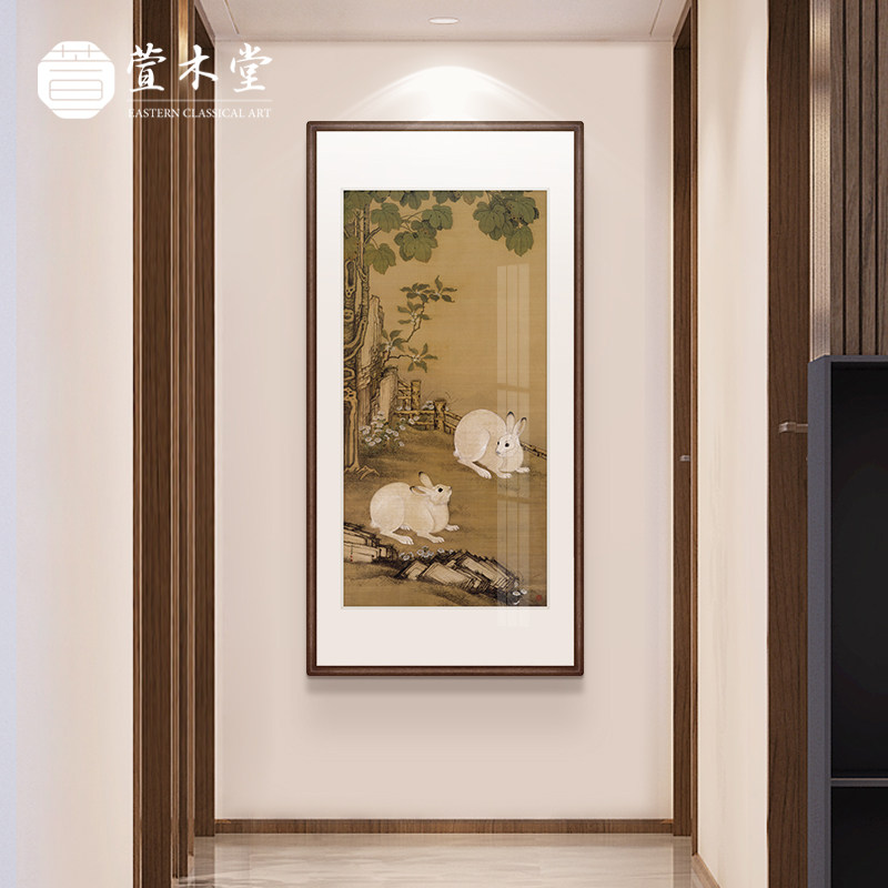 Kayakutang Cold Painting National Painting of Indus Double Rabbit Tutu Chinese Xuanguan Decorative Painting Vertical version Corridor Hallway Aisle Painting into the family painting-Taobao